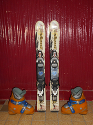 Dětské lyže ROSSIGNOL BANDIT 80cm + Lyžáky 19cm, VÝBORNÝ STAV