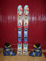 Dětské lyže ROSSIGNOL ROBOT 93cm + Lyžáky 19,5cm, VÝBORNÝ STAV