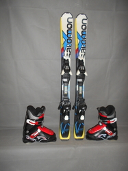 Dětské CARVINGOVÉ lyže SALOMON XRACE 100 CM+BOTY 21,5cm, SUPER STAV   