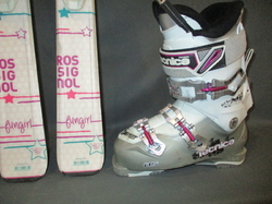 Dětské lyže ROSSIGNOL FUN GIRL 130cm + Lyžáky 25,5cm, SUPER STAV