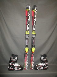 Juniorské lyže FISCHER RC4 RACE 140cm + Lyžáky 26,5cm, VÝBORNÝ STAV