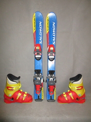 Dětské lyže SALOMON GROM 80cm + Lyžáky 19,5cm, VÝBORNÝ STAV