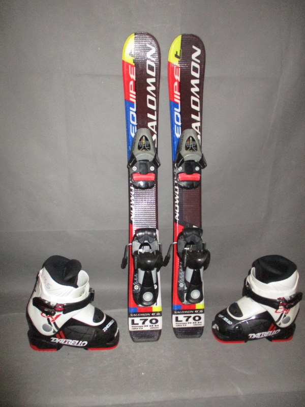 Dětské lyže SALOMON EQUIPE 70cm + Lyžáky 15,5cm, SUPER STAV