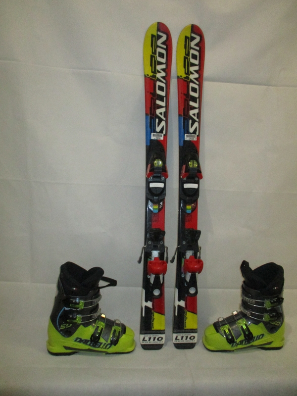 Dětské lyže SALOMON EQUIPE 110cm + Lyžáky 23,5cm, VÝBORNÝ STAV