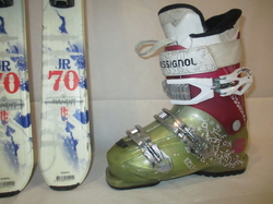 Juniorské lyže ROSSIGNOL BANDIT 130cm + Lyžáky 24,5cm, VÝBORNÝ STAV